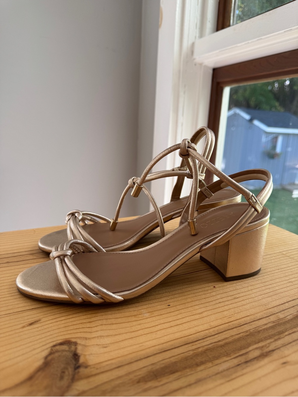 Gold Strappy Block Heel Sandals - Women